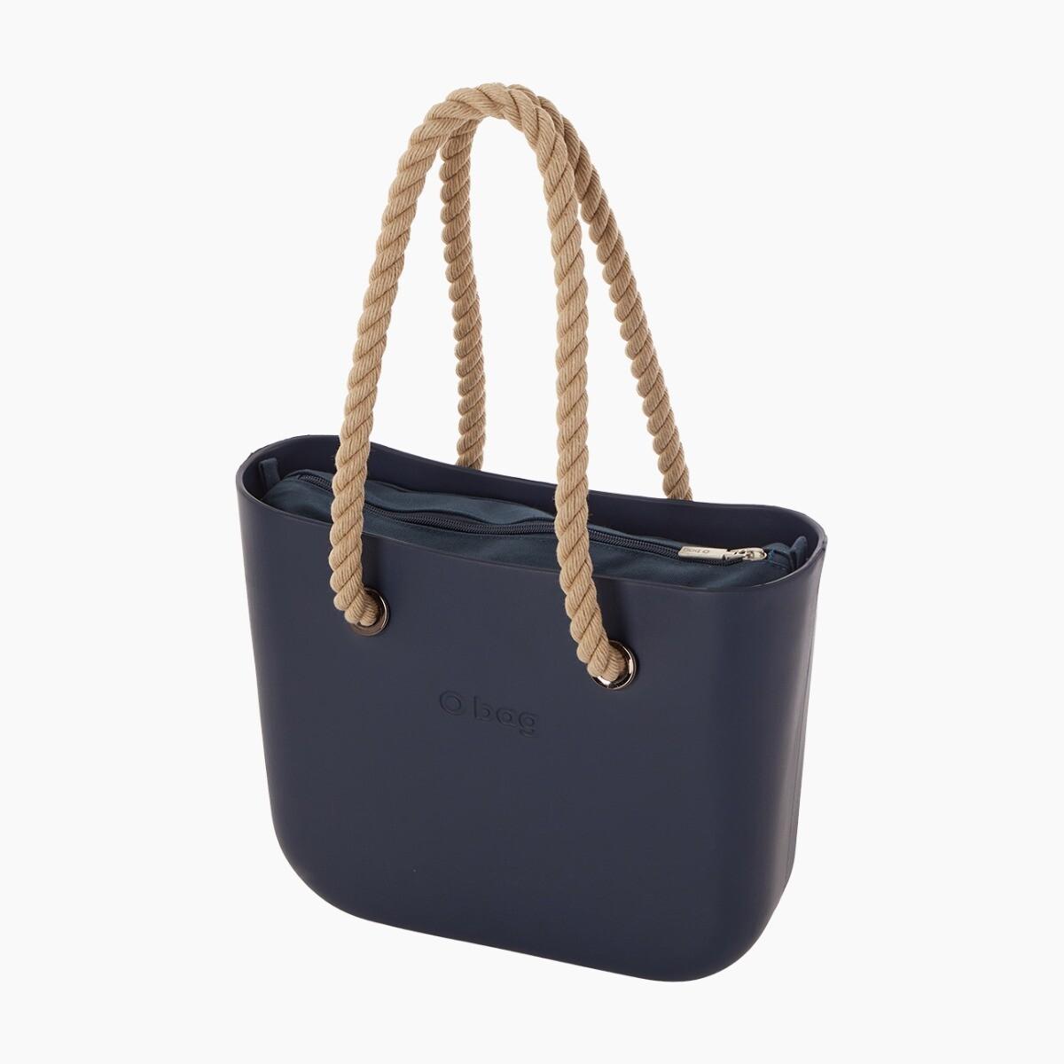 O bag mini blu navy e naturale Fino Al -60%