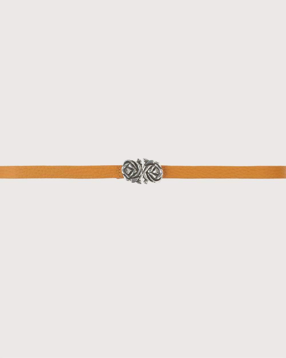 Orciani Cintura Soft in pelle elasticizzata con fibba ad incastro motivo rose 1,5 cm In Saldo