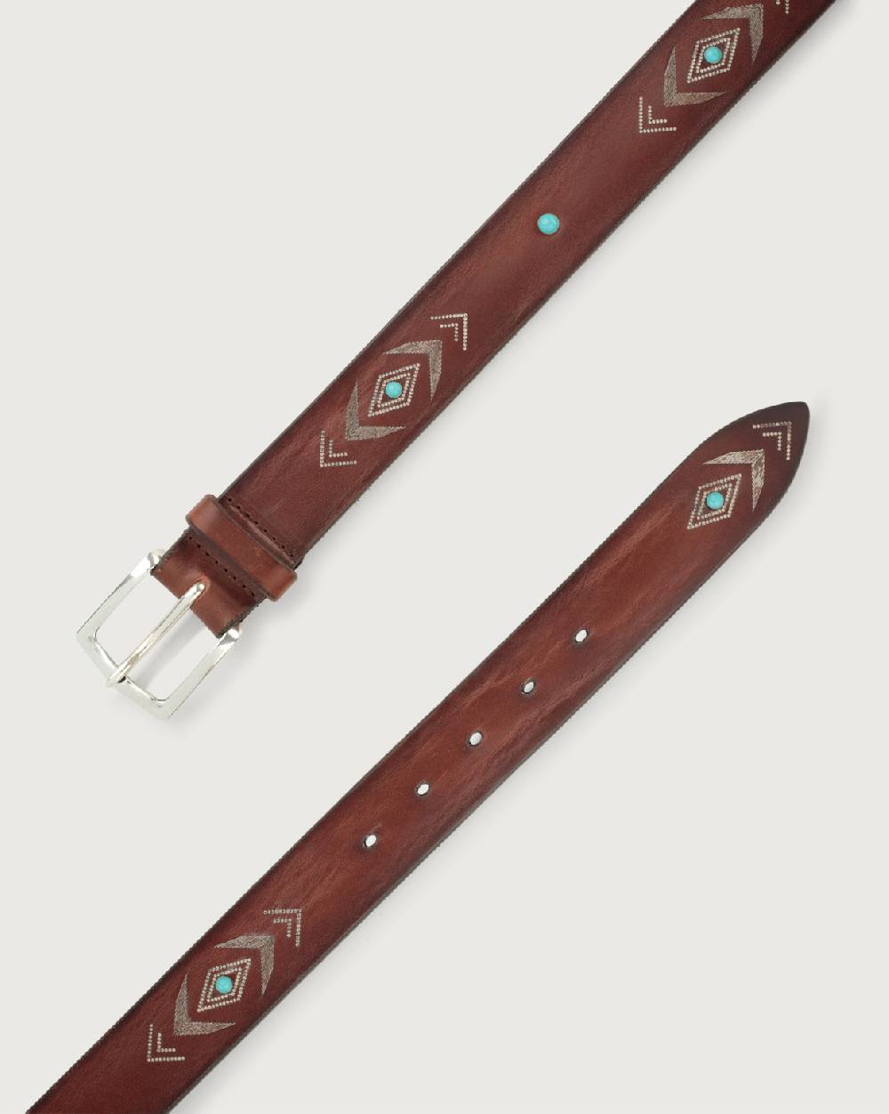 Orciani Cintura Bull Soapy in cuoio con cabochon turchesi Consegna Veloce