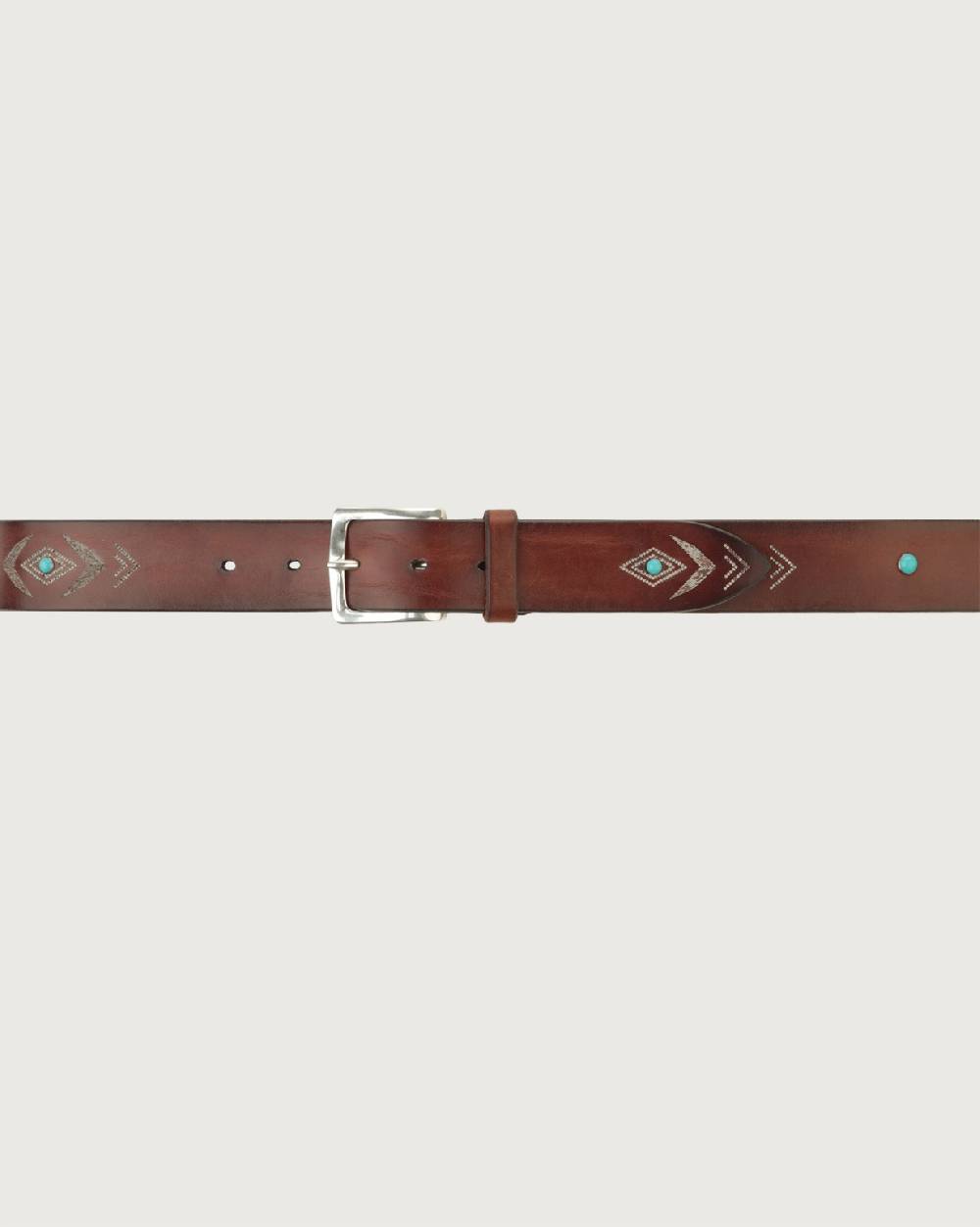 Orciani Cintura Bull Soapy in cuoio con cabochon turchesi Consegna Veloce