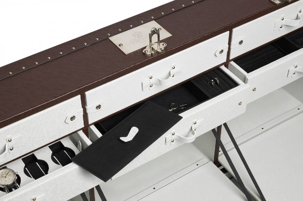 Pineider Baule fasciato, realizzato in pelle di vitello. Dimensione grande 120x51x51cm Offerta