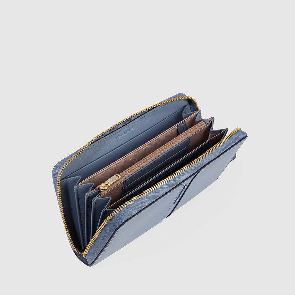 Piquadro Zip-around women’s wallet with four dividers Nuovo