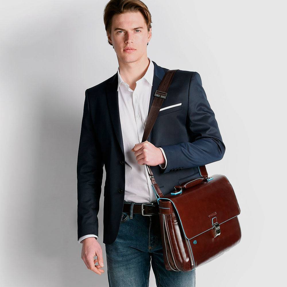Piquadro Flap-over, expandable computer bag 15" Hotsell