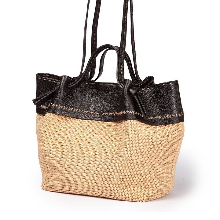 Roberta Gandolfi Ambra large borsa a mano o shopping in rafia e pelle martellata Moda