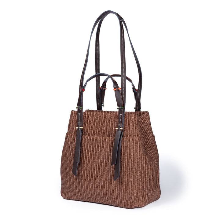 Roberta Gandolfi Fernanda Tote in rafia con finiture in pelle di vitello a doppia portabilità mano o shopping In Linea