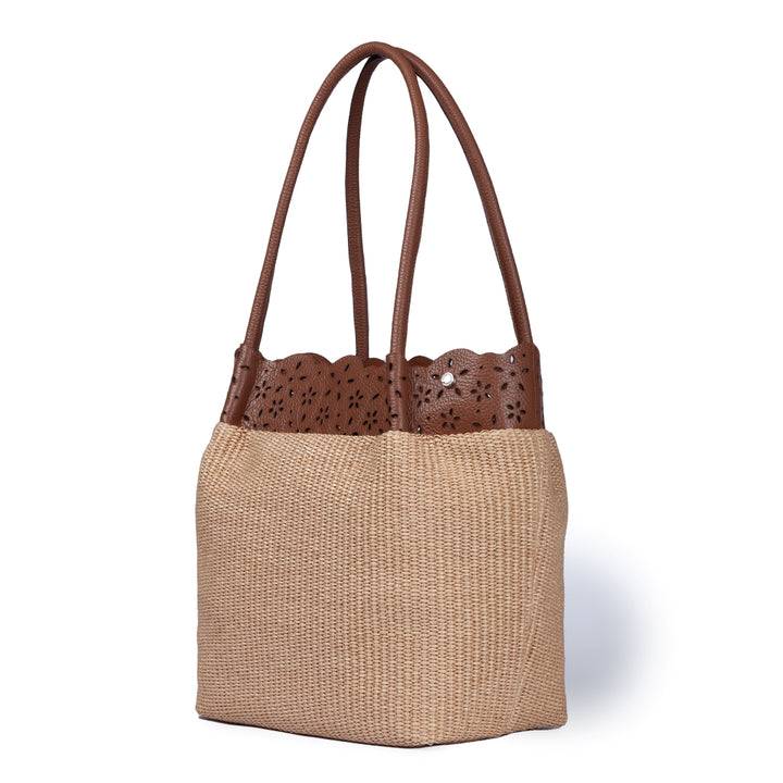 Roberta Gandolfi Diletta Shopping - Tote in rafia con balza in pelle laserata con tracolla staccabile Qualità