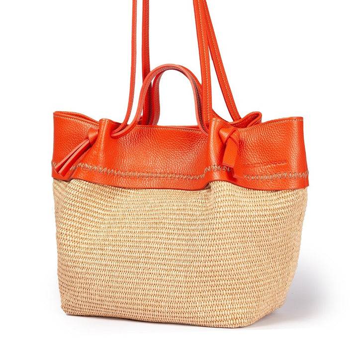 Roberta Gandolfi Ambra large borsa a mano o shopping in rafia e pelle martellata Promozione Limitata