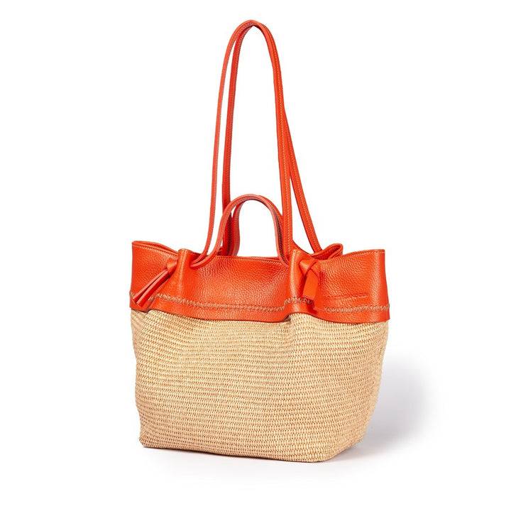 Roberta Gandolfi Ambra large borsa a mano o shopping in rafia e pelle martellata Promozione Limitata