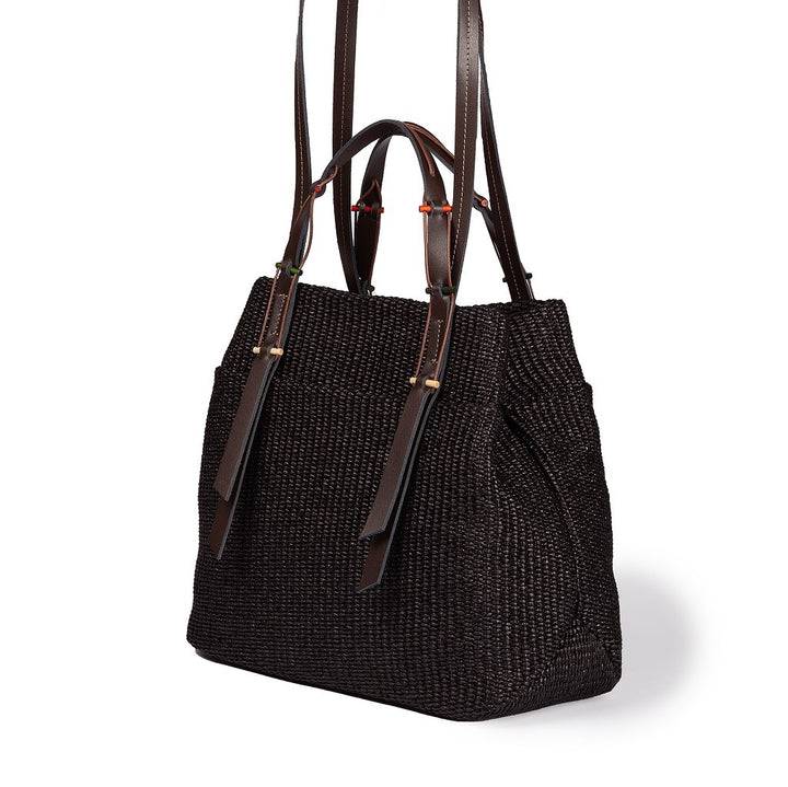 Roberta Gandolfi Fernanda Tote in rafia con finiture in pelle di vitello a doppia portabilità mano o shopping Shopping Online