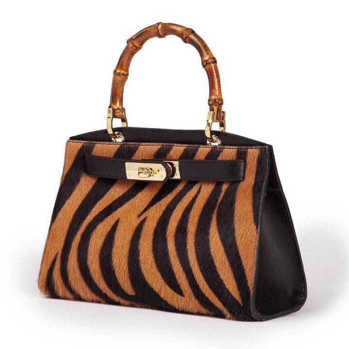 Roberta Gandolfi Lola Pony small borsa in pelle stampa animalier con manico in vero legno di bambù e tracolla staccabile Offerte