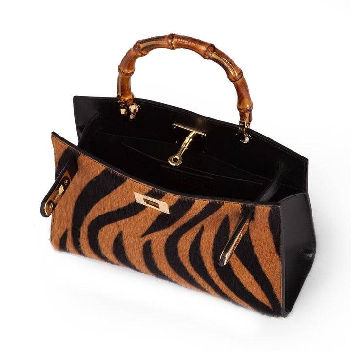 Roberta Gandolfi Lola Pony small borsa in pelle stampa animalier con manico in vero legno di bambù e tracolla staccabile Offerte