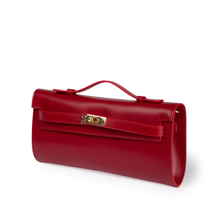 Roberta Gandolfi Jade cluch borsa in pelle con chiusura manico retrattile e tracolla staccabile e regolabile In Linea