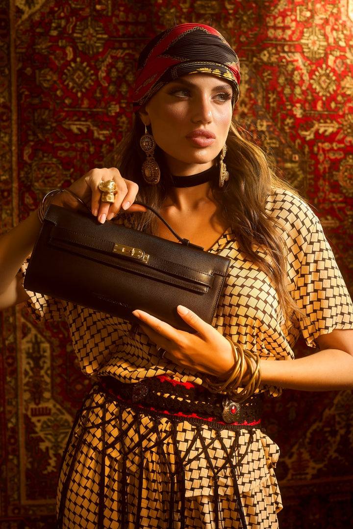 Roberta Gandolfi Jade cluch borsa in pelle con chiusura manico retrattile e tracolla staccabile e regolabile Nuovo