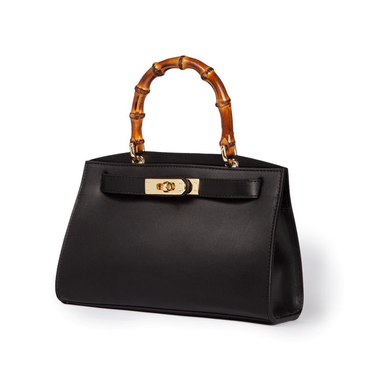 Roberta Gandolfi Lola small borsa in pelle con manico in vero legno di bambù e tracolla staccabile Promozione