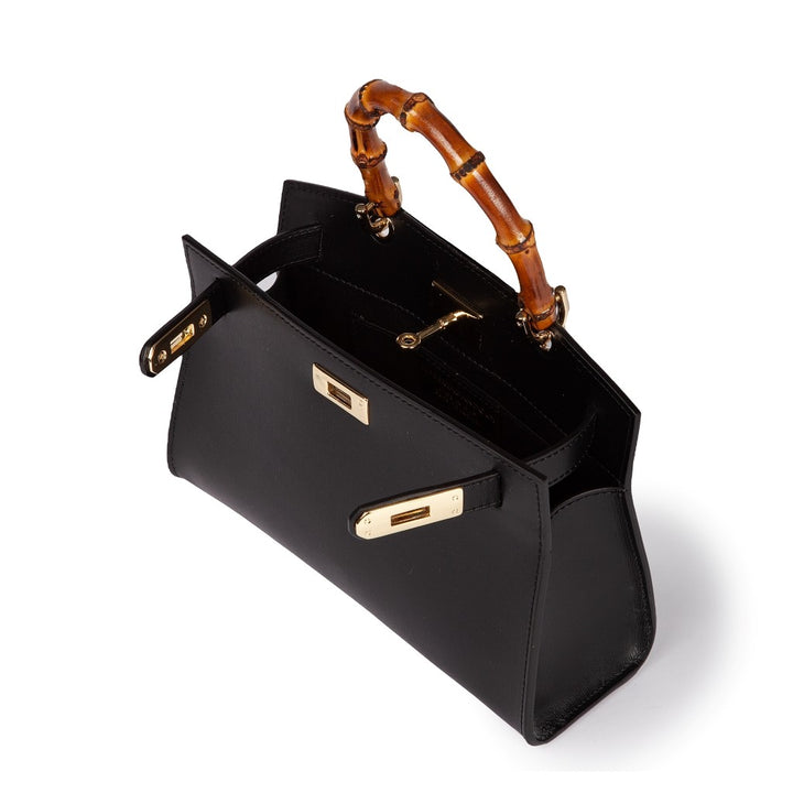 Roberta Gandolfi Lola small borsa in pelle con manico in vero legno di bambù e tracolla staccabile Promozione