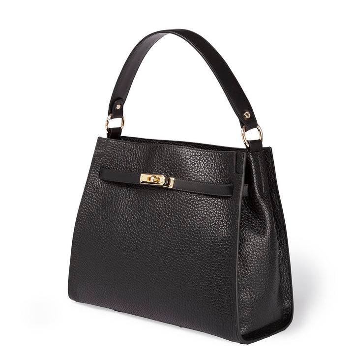 Roberta Gandolfi Frida Satchel in pelle martellata con tracolla logata in tessuto regolabile Convenienza