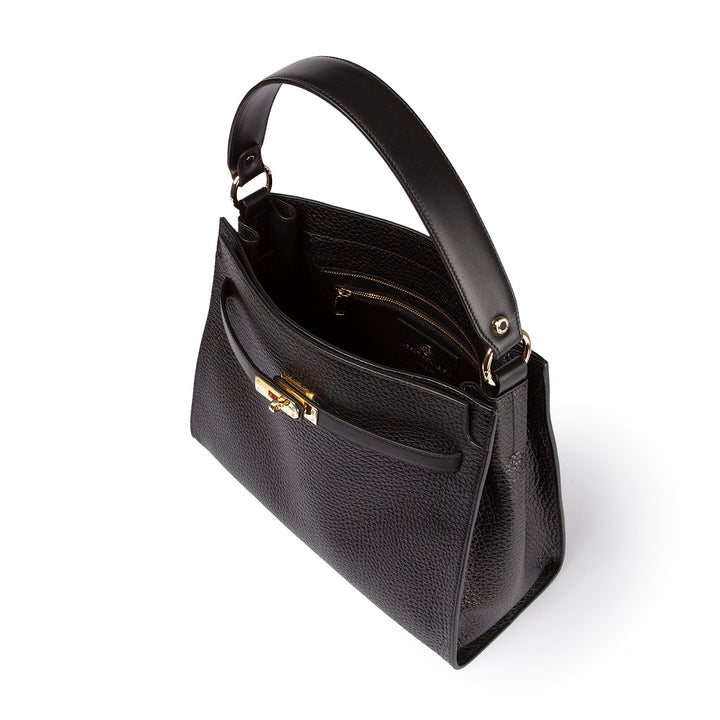 Roberta Gandolfi Frida Satchel in pelle martellata con tracolla logata in tessuto regolabile Convenienza