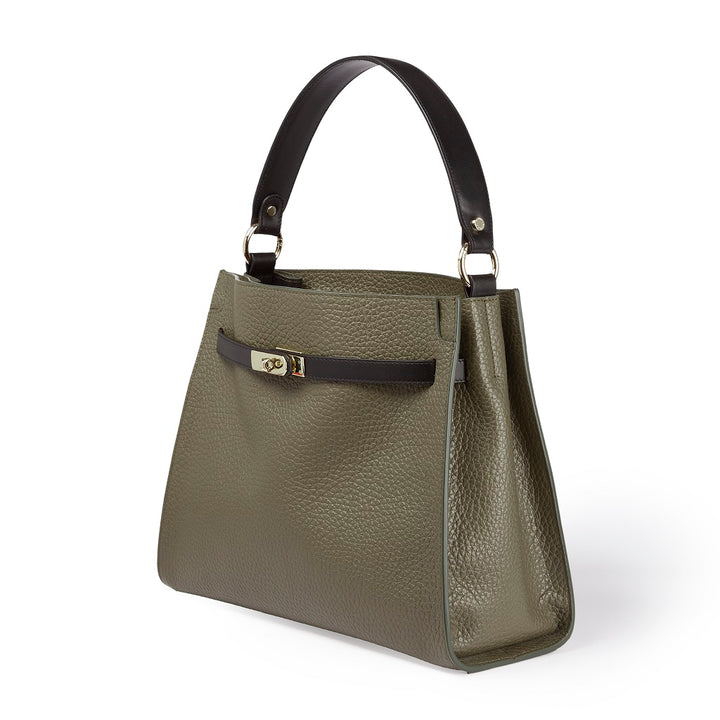 Roberta Gandolfi Frida Satchel in pelle martellata con tracolla logata in tessuto regolabile Novità