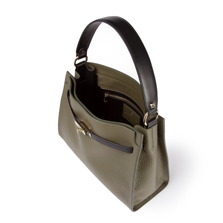Roberta Gandolfi Frida Satchel in pelle martellata con tracolla logata in tessuto regolabile Novità