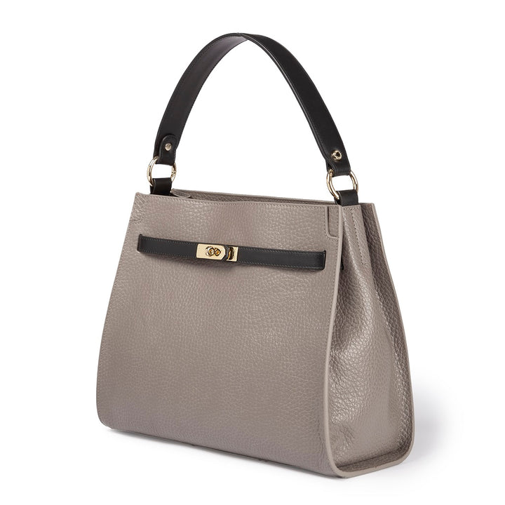 Roberta Gandolfi Frida Satchel in pelle martellata con tracolla logata in tessuto regolabile Presa