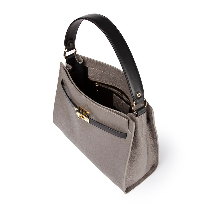 Roberta Gandolfi Frida Satchel in pelle martellata con tracolla logata in tessuto regolabile Presa