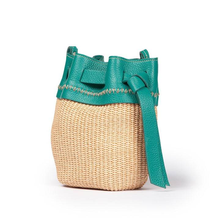 Roberta Gandolfi Ambra mini bucket in rafia e pelle martellata Qualità Garantita