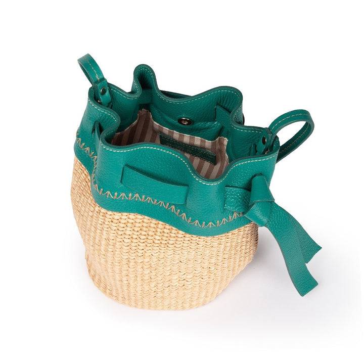 Roberta Gandolfi Ambra mini bucket in rafia e pelle martellata Qualità Garantita