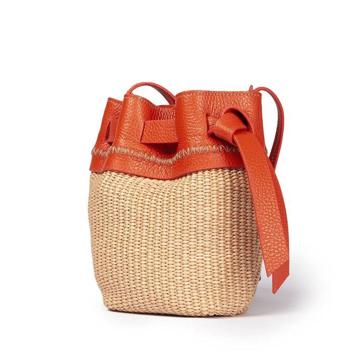Roberta Gandolfi Ambra mini bucket in rafia e pelle martellata Negozi Online