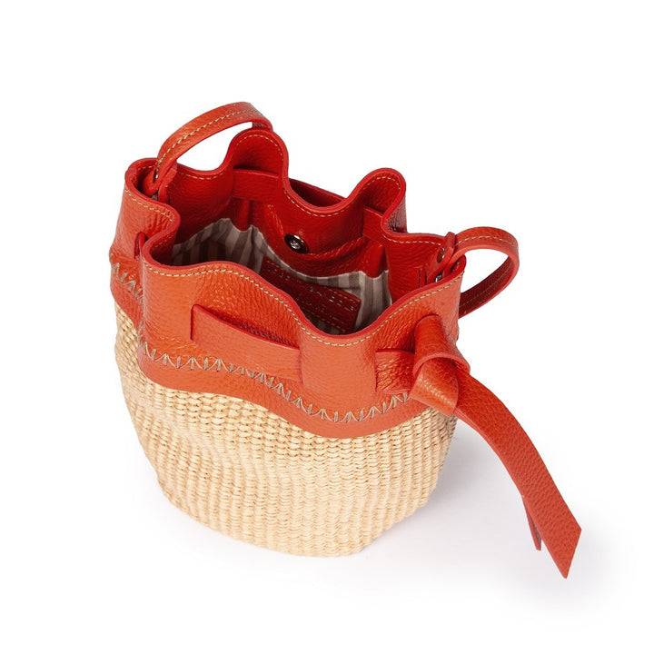 Roberta Gandolfi Ambra mini bucket in rafia e pelle martellata Negozi Online