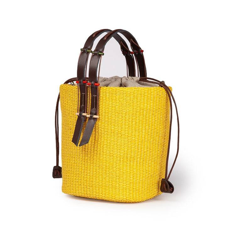 Roberta Gandolfi Fernanda Bucket in rafia con finiture in pelle di vitello con tracolla staccabile Affare Del Giorno