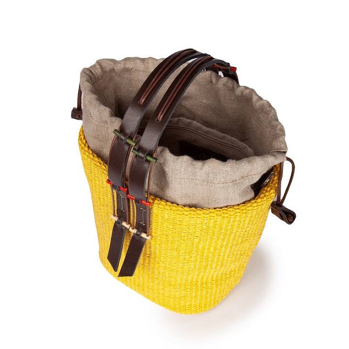 Roberta Gandolfi Fernanda Bucket in rafia con finiture in pelle di vitello con tracolla staccabile Affare Del Giorno