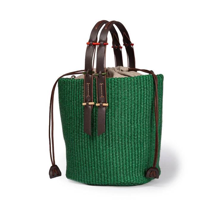 Roberta Gandolfi Fernanda Bucket in rafia con finiture in pelle di vitello con tracolla staccabile Prezzo Ridotto