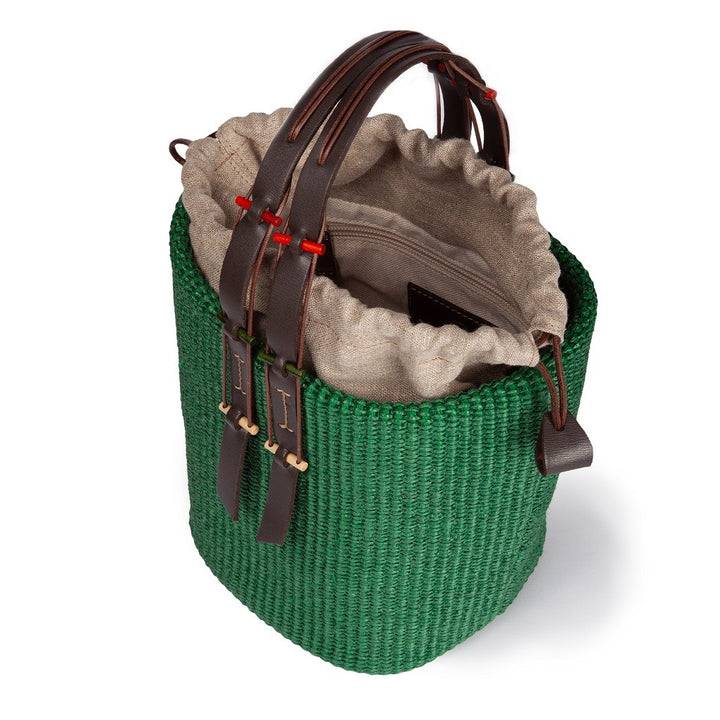 Roberta Gandolfi Fernanda Bucket in rafia con finiture in pelle di vitello con tracolla staccabile Prezzo Ridotto
