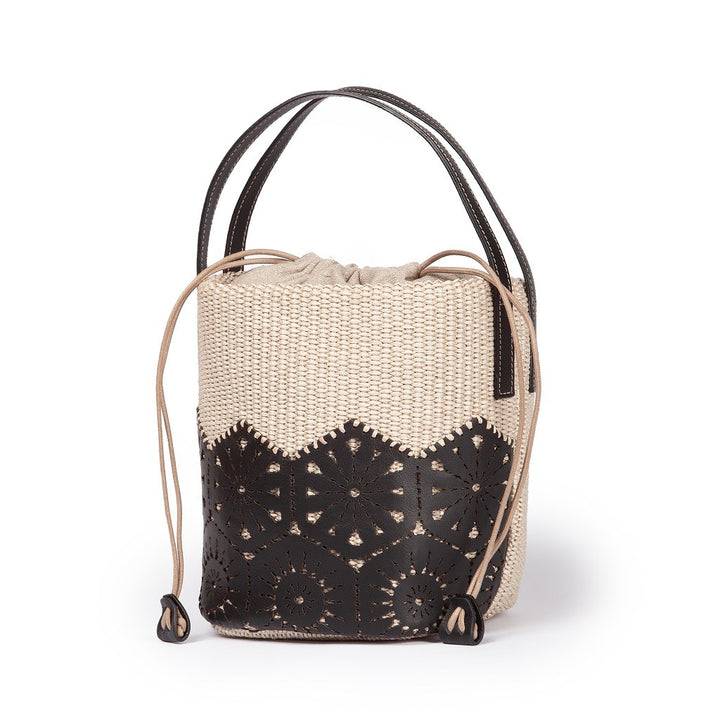 Roberta Gandolfi Giulia Bucket in rafia e pelle il pannello tagliato al laser è interamente cucito a mano con tracolla staccabile Convenienza
