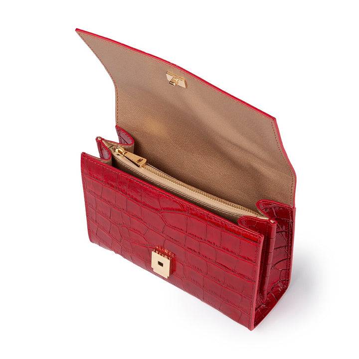 Roberta Gandolfi Nicole cocco compact crossbody borsa in pelle stampa cocco con tramezza interna e tasca esterna con tracolla staccabile e regolabile 2025