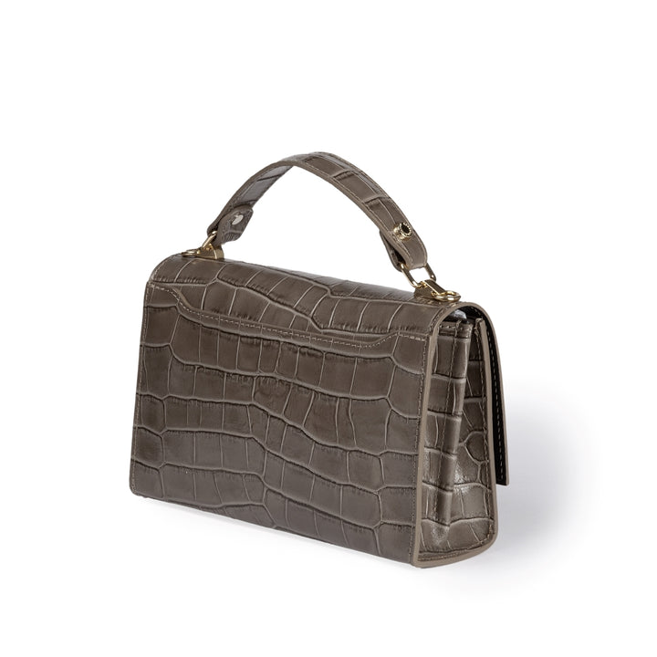 Roberta Gandolfi Nicole cocco compact crossbody borsa in pelle stampa cocco con tramezza interna e tasca esterna con tracolla staccabile e regolabile In Linea