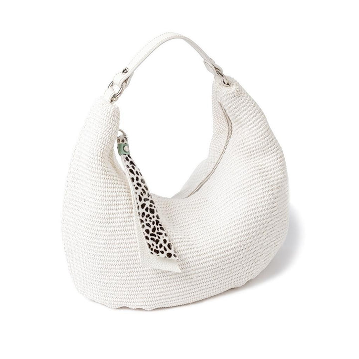 Roberta Gandolfi Beatrice Hobo medium in raffia e finiture in pelle con dettaglio animalier e tracolla staccabile Vendita Economica