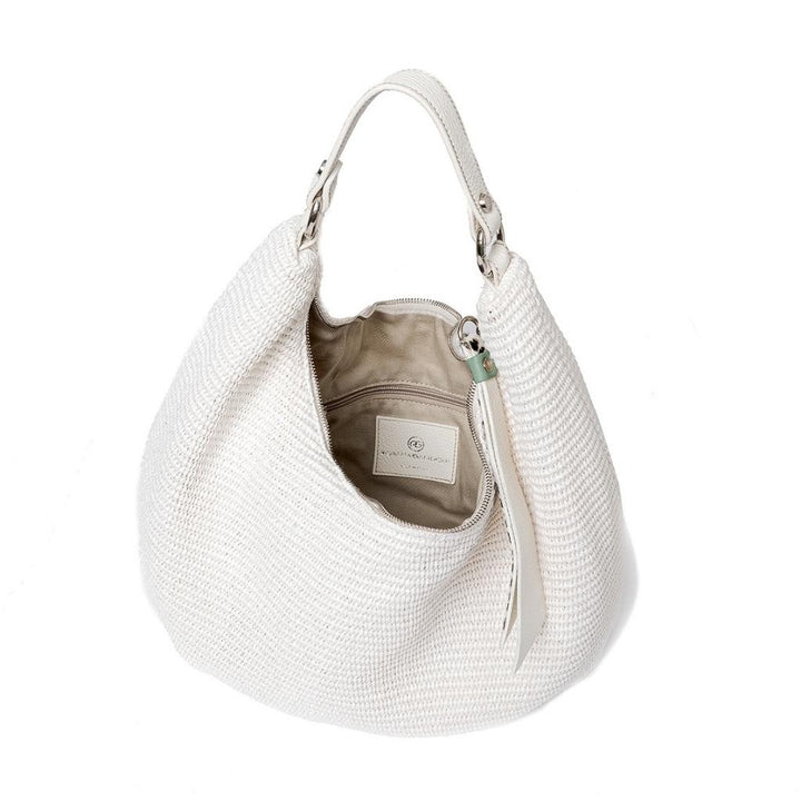 Roberta Gandolfi Beatrice Hobo medium in raffia e finiture in pelle con dettaglio animalier e tracolla staccabile Vendita Economica