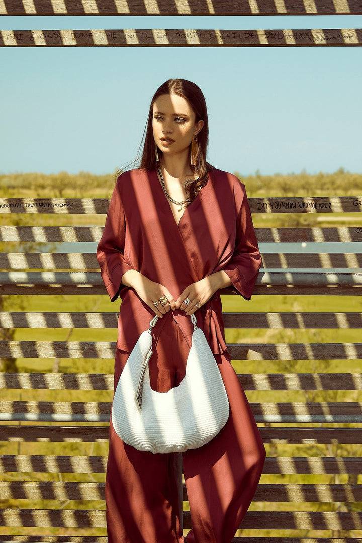 Roberta Gandolfi Beatrice Hobo medium in raffia e finiture in pelle con dettaglio animalier e tracolla staccabile Vendita Economica