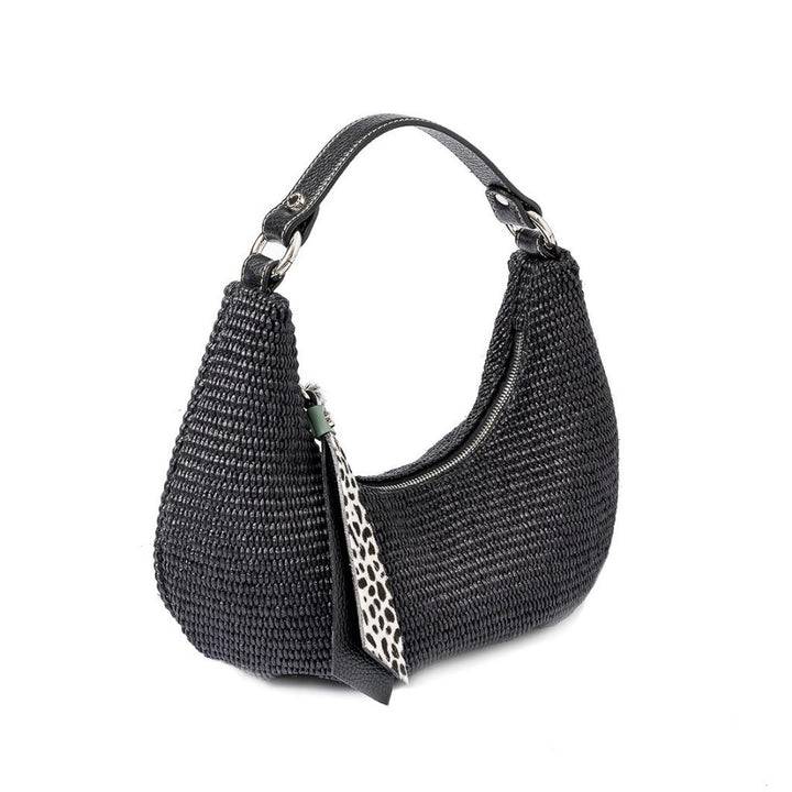 Roberta Gandolfi Beatrice Hobo small in raffia e finiture in pelle con dettaglio animalier e tracolla staccabile Saldi Di Fabbrica