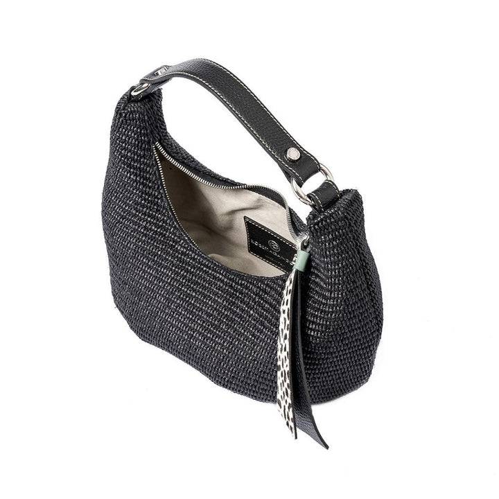 Roberta Gandolfi Beatrice Hobo small in raffia e finiture in pelle con dettaglio animalier e tracolla staccabile Saldi Di Fabbrica