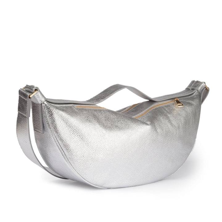 Roberta Gandolfi Micol Banana cross body in vitello martellato metal con tracolla regolabile Italy