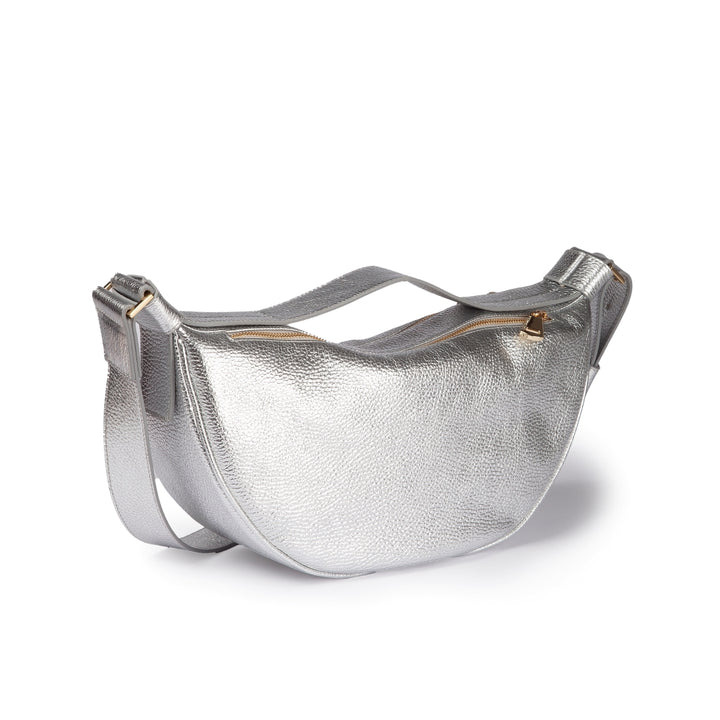 Roberta Gandolfi Micol Banana small cross body in vitello martellato metal con tracolla regolabile Spedizione Gratuita