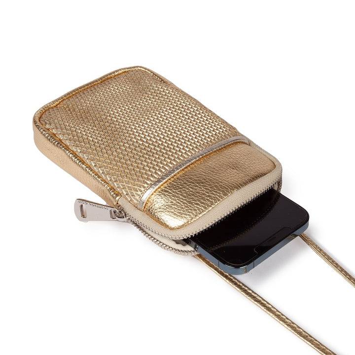Roberta Gandolfi Yuma Phone holder in pelle di vitello con tracolla staccabile e regolabile e tasca esterna Sconto