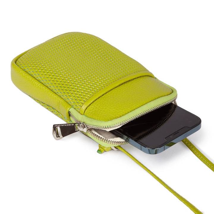 Roberta Gandolfi Yuma Phone holder in pelle di vitello con tracolla staccabile e regolabile e tasca esterna Offerta