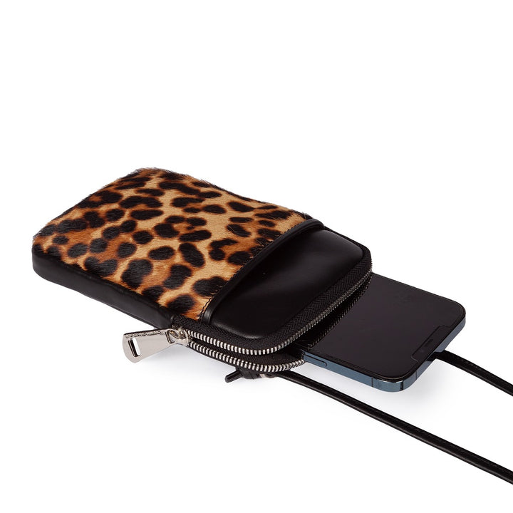 Roberta Gandolfi Phone holder pony stampa animalier e pelle di vitello con tracolla staccabile e regolabile Economico