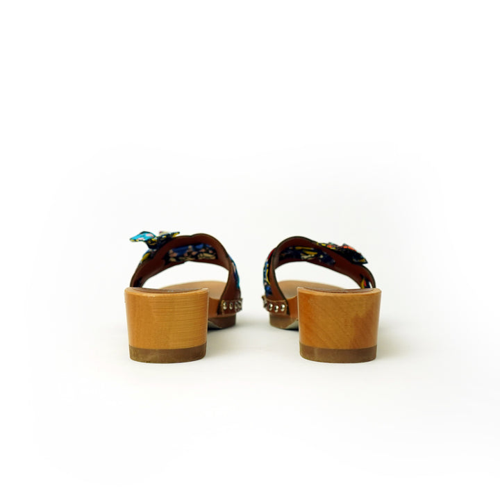 Roberta Gandolfi Lola Chain sandali in legno e pelle di vitello con fiocco stampa african Vendite Flash
