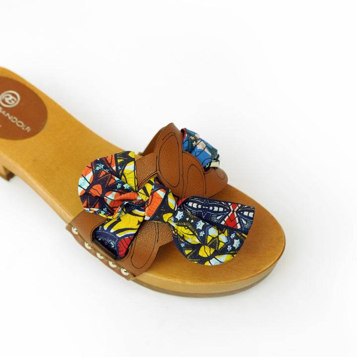 Roberta Gandolfi Lola Chain sandali in legno e pelle di vitello con fiocco stampa african Vendite Flash