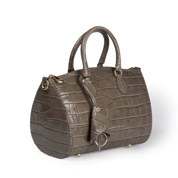 Roberta Gandolfi Nicole Cocco bowling in pelle lucida stampa cocco con tracolla staccabile e regolabile Sconto