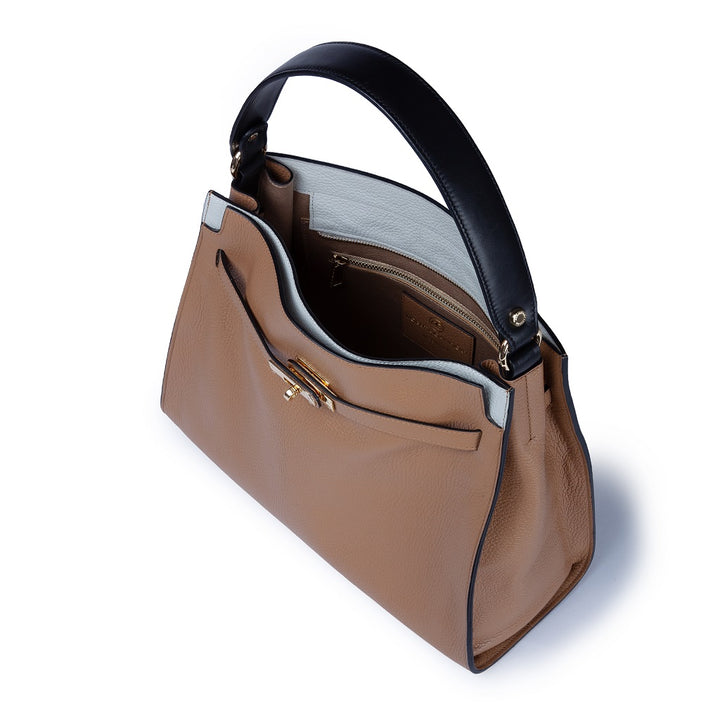 Roberta Gandolfi Frida Satchel in pelle martellata con tracolla logata in tessuto regolabile Outlet